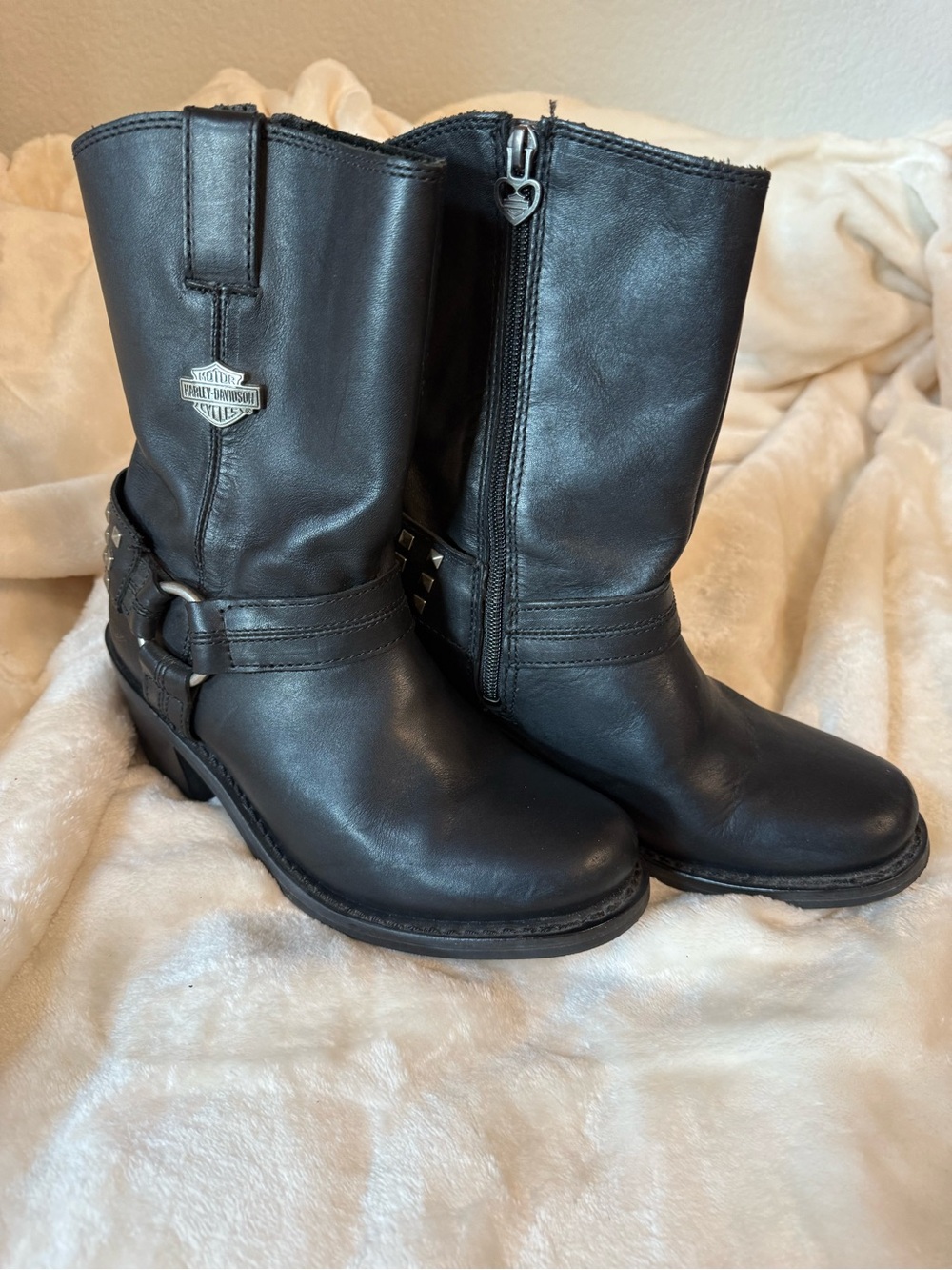 Harley-Davidson Black Leather studded Cuban heel Boots